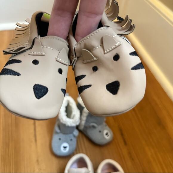 Winter crib shoes animal mocassins SET of 3 SIZE 6-12M - Picture 4 of 6